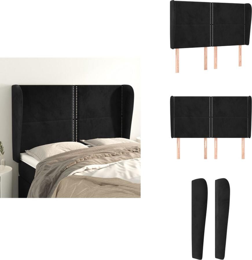 VidaXL Hoofdbord Hoofdborden Hoofdeinde Houten Hoofdbord met randen 147x23x118 128 cm fluweel zwart