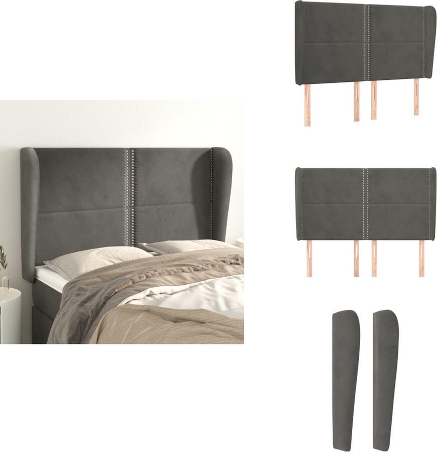 VidaXL Hoofdbord Hoofdborden Hoofdeinde Houten Hoofdbord met randen 147x23x118 128 cm fluweel donkergrijs