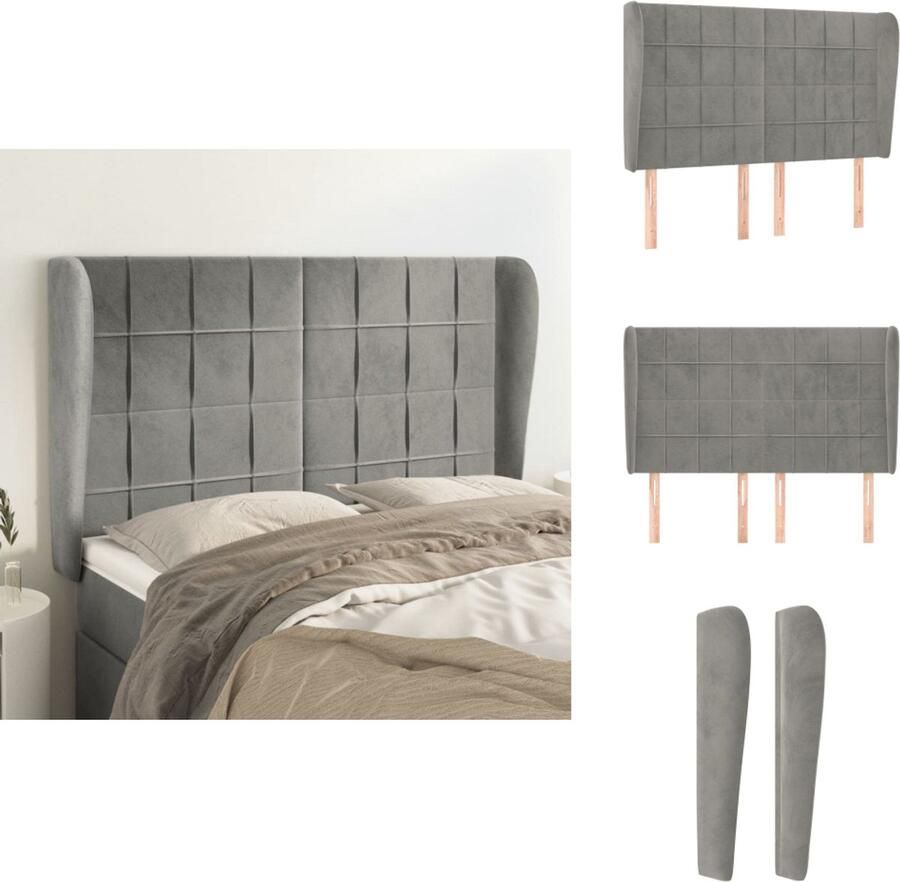VidaXL Hoofdbord Hoofdborden Hoofdeinde Houten Hoofdbord met randen 147x23x118 128 cm fluweel lichtgrijs