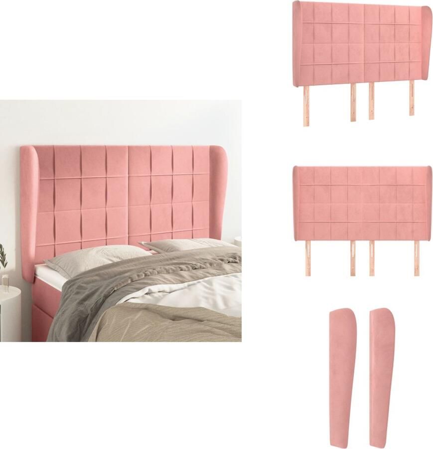 VidaXL Hoofdbord Hoofdborden Hoofdeinde Houten Hoofdbord met randen 147x23x118 128 cm fluweel roze