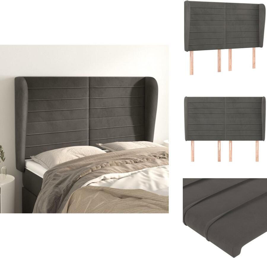 VidaXL Hoofdbord Trendy Donkergrijs 147 x 23 x 118 128 cm Fluweel Houten Poten Verstelbare Hoogte Bedonderdeel