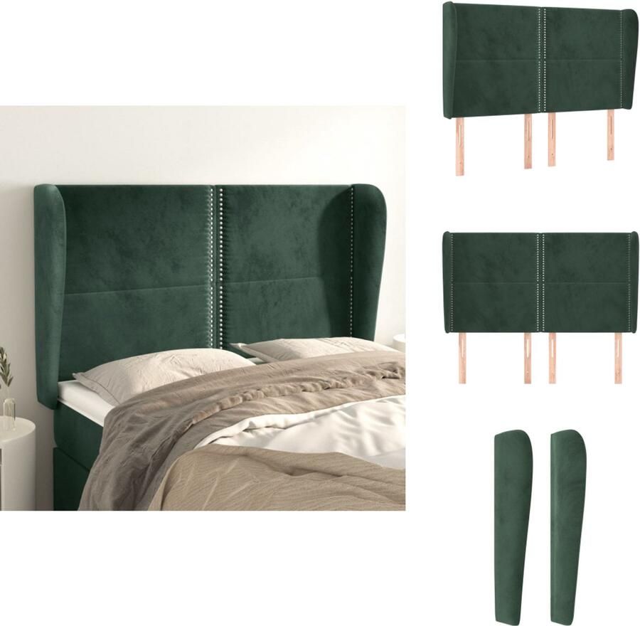 VidaXL Hoofdbord Hoofdborden Hoofdeinde Houten Hoofdbord met randen 147x23x118 128 cm fluweel donkergroen
