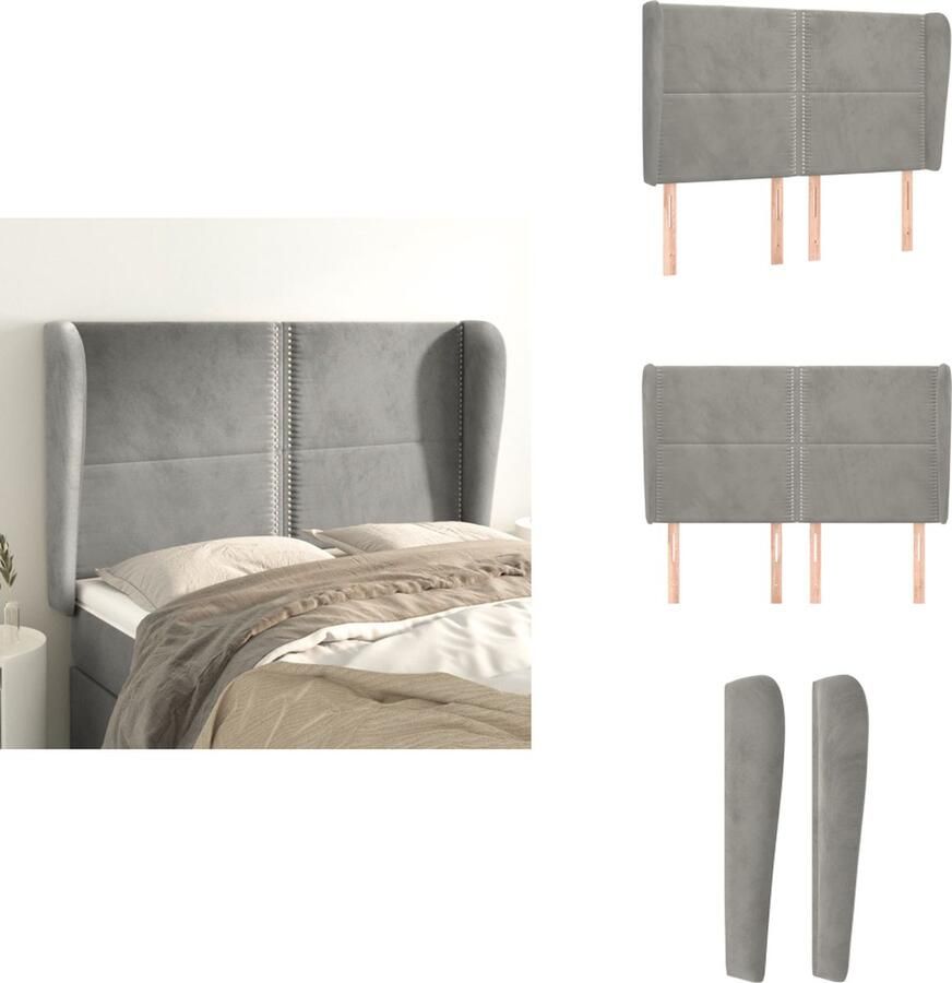 VidaXL Hoofdbord Bedombouw 147x23x118 128 cm Fluwelen bekleding Verstelbare hoogte Stevige poten Lichtgrijs Polyester Bedonderdeel