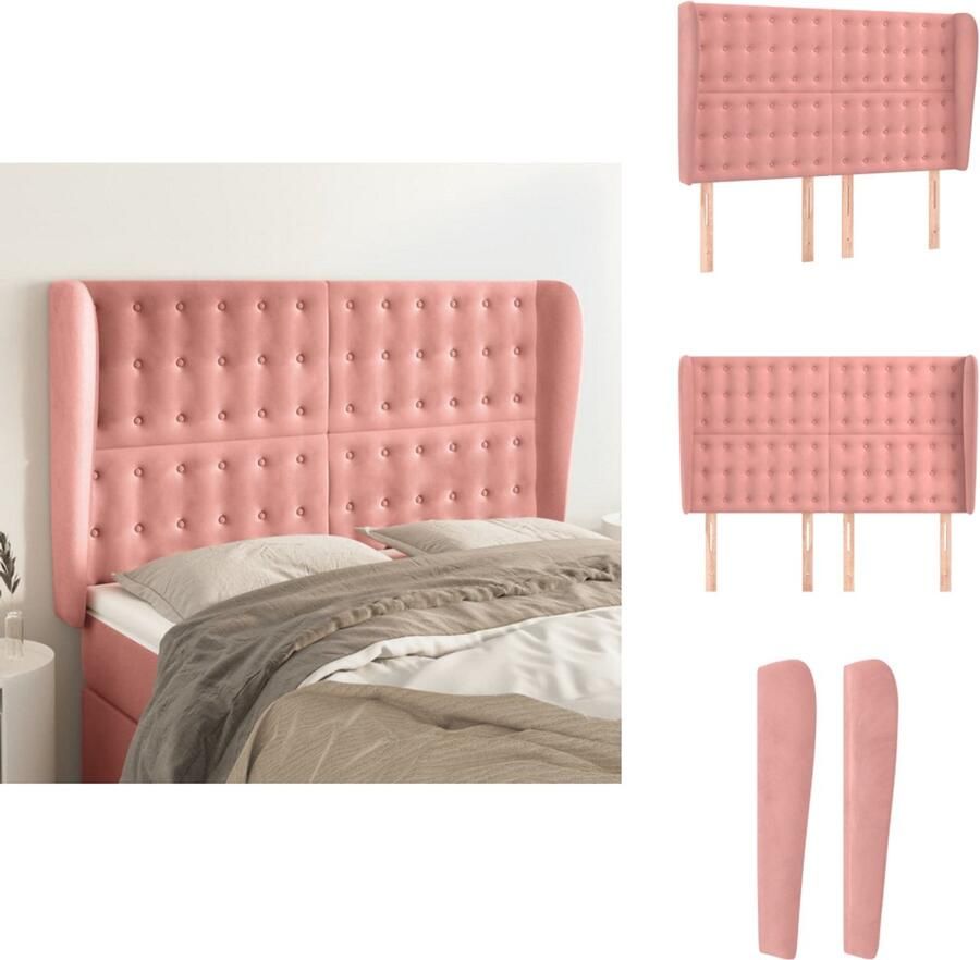 VidaXL Hoofdbord Hoofdborden Hoofdeinde Houten Hoofdbord met randen 147x23x118 128 cm fluweel roze