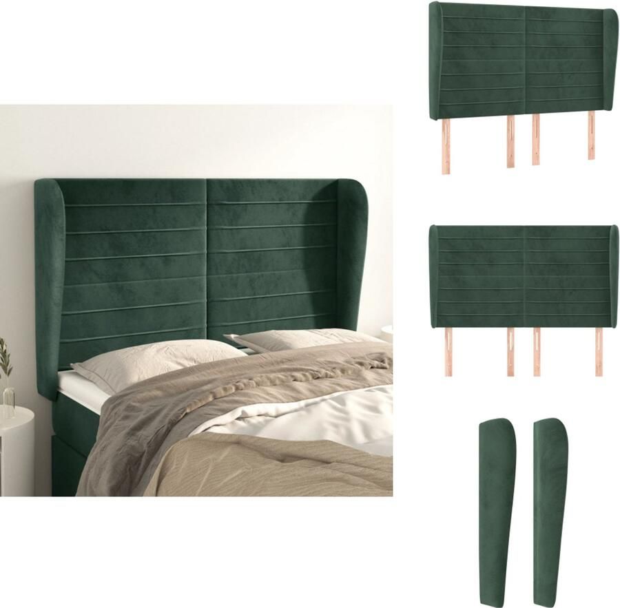 VidaXL Hoofdbord Hoofdborden Hoofdeinde Houten Hoofdbord met randen 147x23x118 128 cm fluweel donkergroen