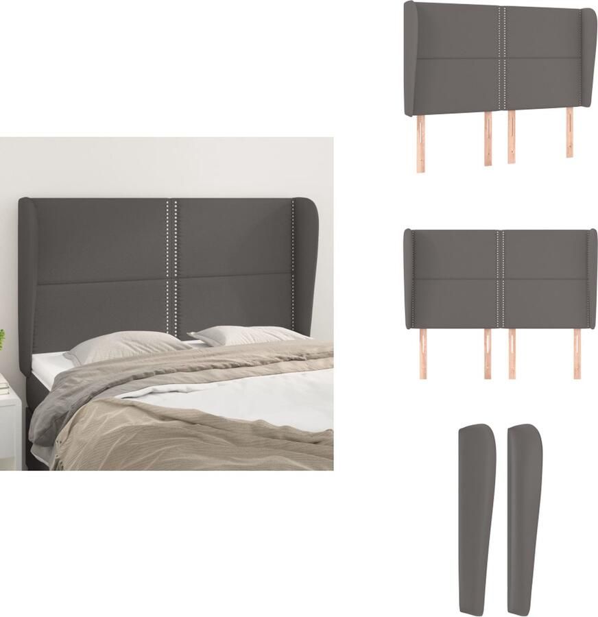 VidaXL Hoofdbord Classic Grijs 147 x 23 x 118 128 cm Duurzaam Kunstleer Verstelbare Hoogte Stevige Houten Poten Bedonderdeel