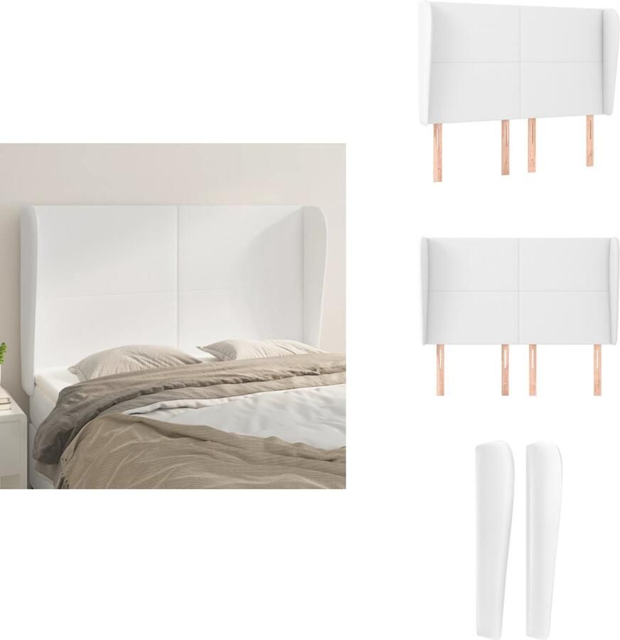 VidaXL Hoofdeind Hoofdbord Kunstleer Verstelbare Hoogte Stevige Poten Comfortabele Ondersteuning Wit 147x23x118 128 cm Bedonderdeel