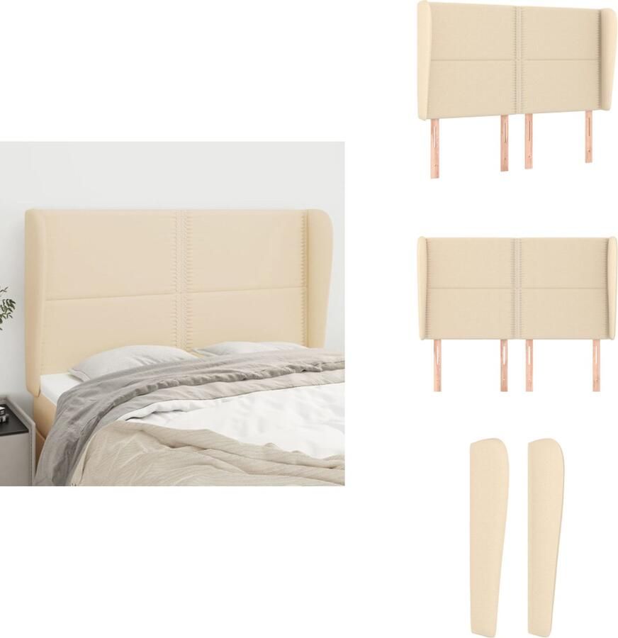 VidaXL Hoofdeind Hoofdbord 147 x 23 x 118 128 cm crème stof materiaal verstelbare hoogte stevige houten poten comfortabele ondersteuning Bedonderdeel