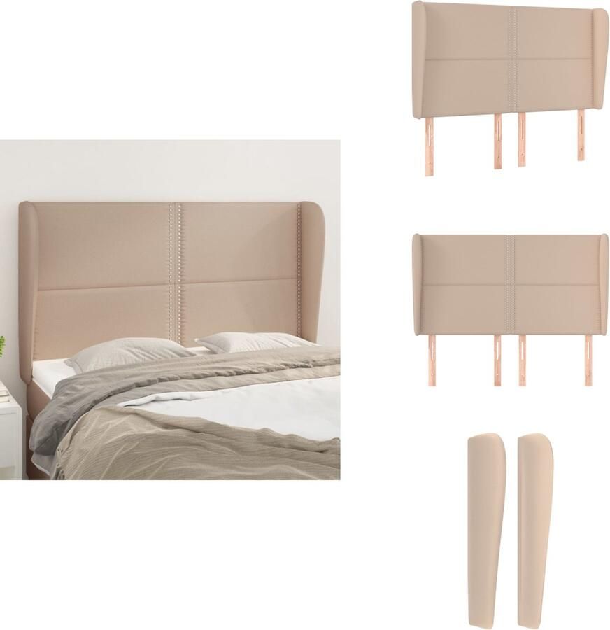 VidaXL Hoofdbord met randen 147x23x118 128cm kunstleer cappuccinokleur - Foto 4