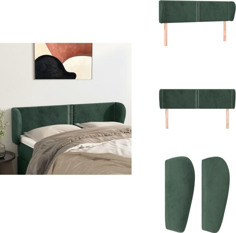VidaXL Hoofdbord Hoofdborden Hoofdeinde Houten Hoofdbord met randen 147x23x78 88 cm fluweel donkergroen