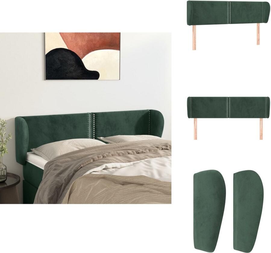 The Living Store Hoofdeind Hoofdbord 147 x 23 x 78 88 cm Donkergroen Fluweel Hoofd Bord Hoofdkussen Velvet Donkere Kleuren Slaapkamers - Foto 2