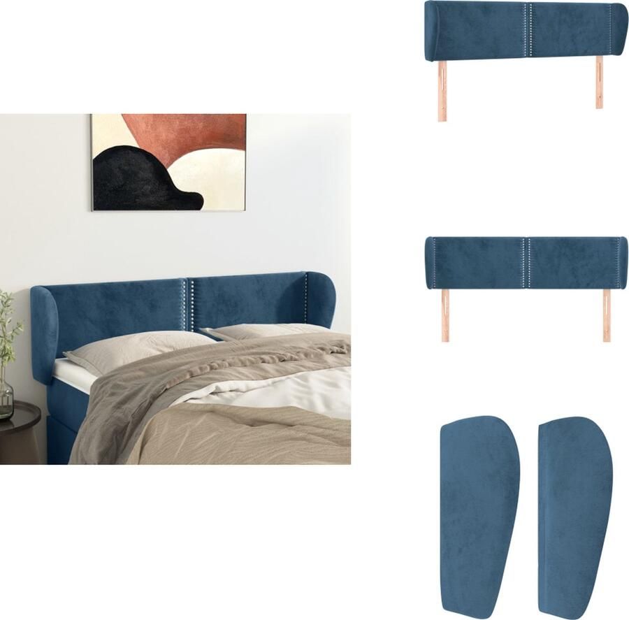 VidaXL Hoofdbord Hoofdborden Hoofdeinde Houten Hoofdbord met randen 147x23x78 88 cm fluweel donkerblauw