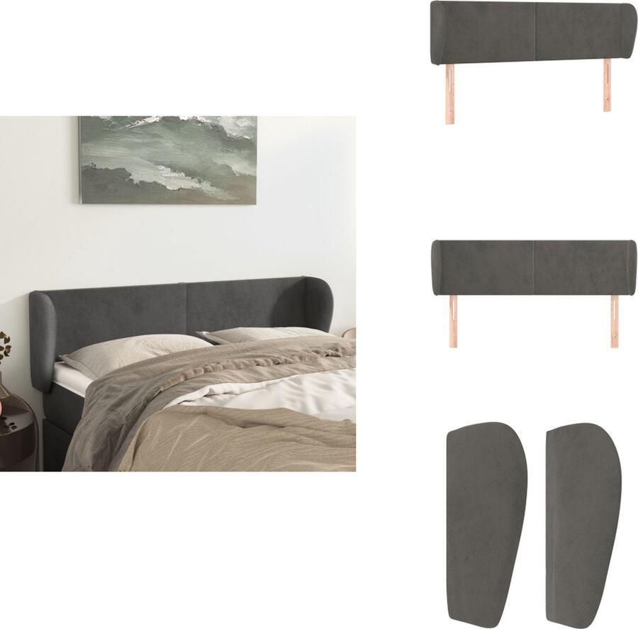 The Living Store Hoofdbord Klassiek Donkergrijs 147 x 23 x 78 88 cm Zacht fluweel -Stevige houten poten Verstelbare hoogte Comfortabele ondersteuning Hoofd Bord Hoofdbord Klassiek Beddecoratie Velvet Hoofdbord Grijs Hoofdbord