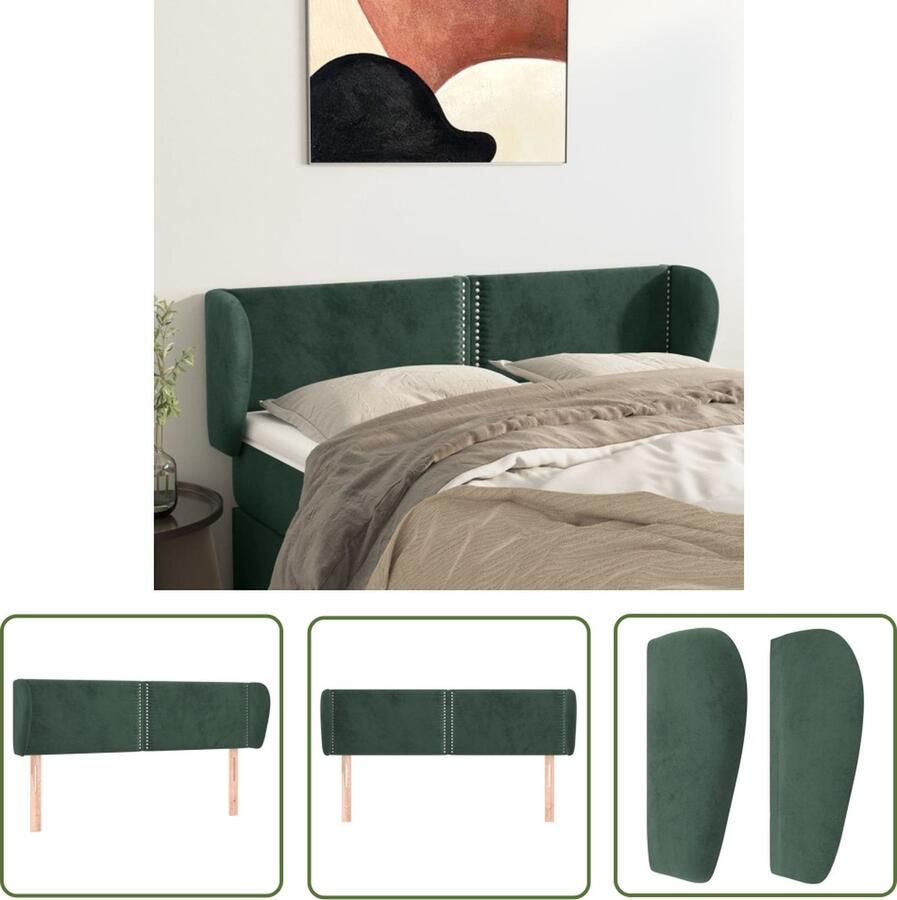 The Living Store Hoofdeind Hoofdbord 147 x 23 x 78 88 cm Donkergroen Fluweel Hoofd Bord Hoofdkussen Velvet Donkere Kleuren Slaapkamers