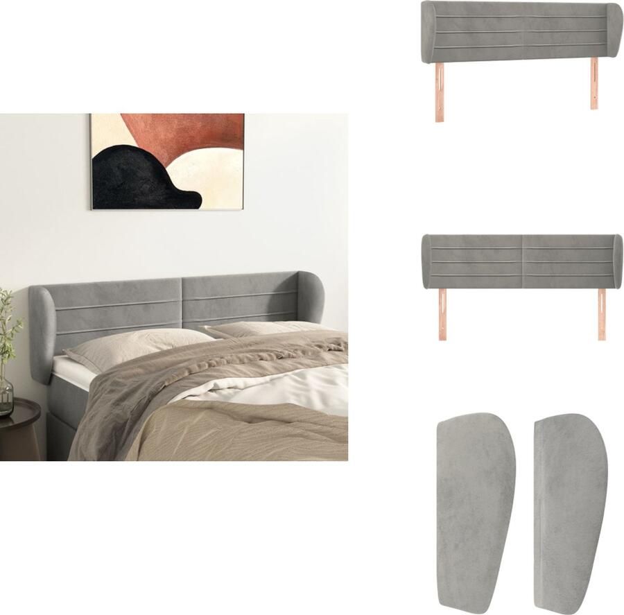 VidaXL Hoofdbord Klassiek ontwerp Zacht fluweel Stevige poten Verstelbare hoogte Comfortabele ondersteuning Lichtgrijs 147x23x78 88cm Bedonderdeel