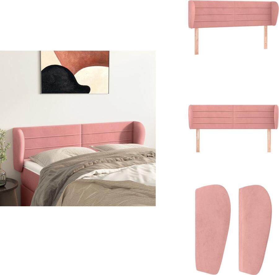 The Living Store Hoofdbord met randen 147x23x78 88 cm fluweel roze Hoofd Bord Hoofdkussen Velvet Roze Beddecoratie