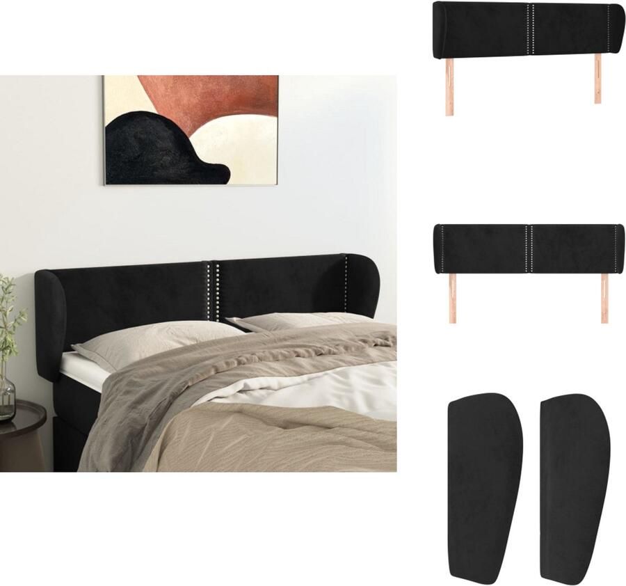 VidaXL Klassiek Hoofdbord Zacht Fluweel Stevige Houten Poten Verstelbare Hoogte Comfortabele Ondersteuning Zwart 147x23x78 88cm Bedonderdeel - Foto 3