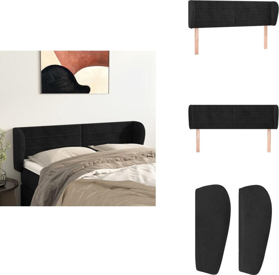 VidaXL Klassiek Hoofdbord Zacht Fluweel Stevige Houten Poten Verstelbare Hoogte Comfortabele Ondersteuning Zwart 147x23x78 88cm Bedonderdeel