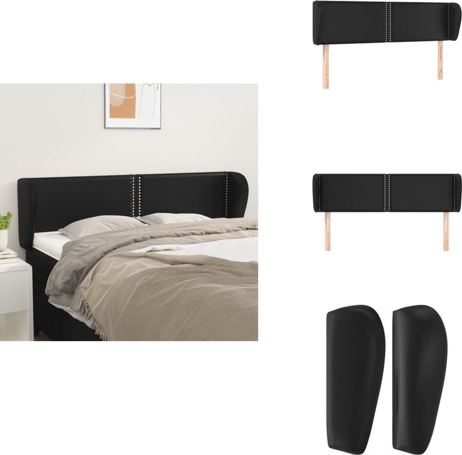 VidaXL Hoofdbord Hoofdborden Hoofdeinde Houten Hoofdbord met randen 147x23x78 88 cm kunstleer zwart