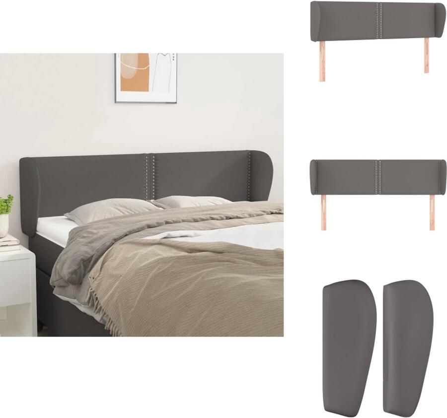 VidaXL Hoofdbord Hoofdborden Hoofdeinde Houten Hoofdbord met randen 147x23x78 88 cm kunstleer grijs