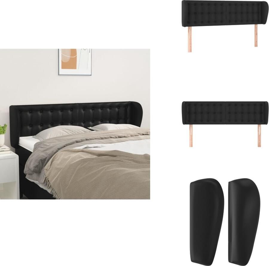 VidaXL Hoofdbord Hoofdborden Hoofdeinde Houten Hoofdbord met randen 147x23x78 88 cm kunstleer zwart