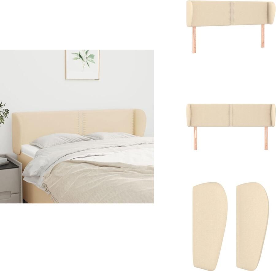VidaXL Hoofdbord Hoofdborden Hoofdeinde Houten Hoofdbord met randen 147x23x78 88 cm stof crèmekleurig