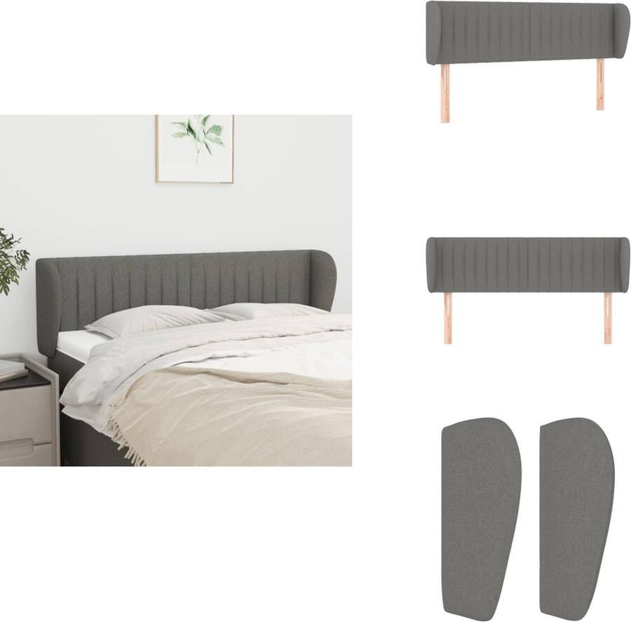 VidaXL Hoofdbord Hoofdeind en rand 147 x 23 x 78 88 cm Donkergrijs stof bewerkt hout Verstelbare hoogte Bedonderdeel
