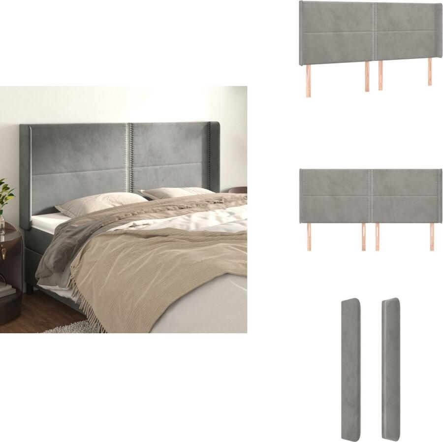 VidaXL Hoofdbord Hoofdborden Hoofdeinde Houten Hoofdbord met randen 163x16x118 128 cm fluweel lichtgrijs