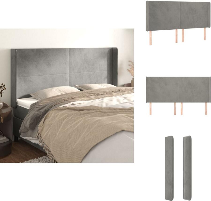 VidaXL Hoofdbord Hoofdborden Hoofdeinde Houten Hoofdbord met randen 163x16x118 128 cm fluweel lichtgrijs - Foto 2