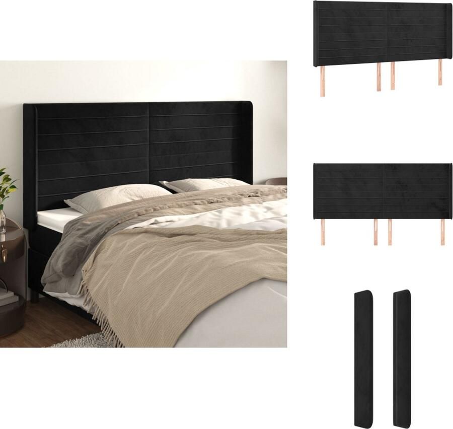 VidaXL Hoofdbord Hoofdborden Hoofdeinde Houten Hoofdbord met randen 163x16x118 128 cm fluweel zwart