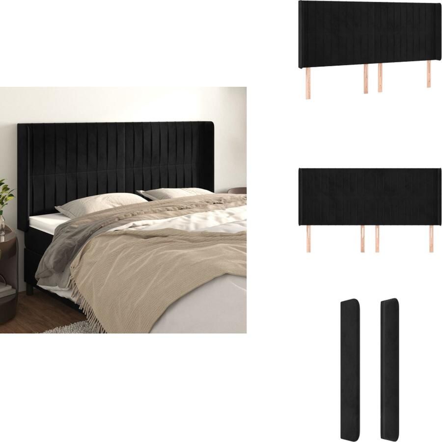 VidaXL Klassiek Hoofdbord Zacht Fluweel Stevige Poten Verstelbare Hoogte Comfortabele Ondersteuning Zwart 163 x 16 x 118 128 cm Bedonderdeel