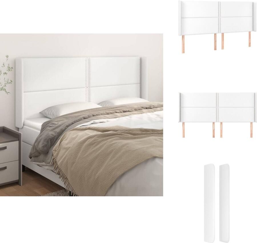 VidaXL Hoofdbord Hoofdborden Hoofdeinde Houten Hoofdbord met randen 203x16x118 128 cm kunstleer wit - Foto 2