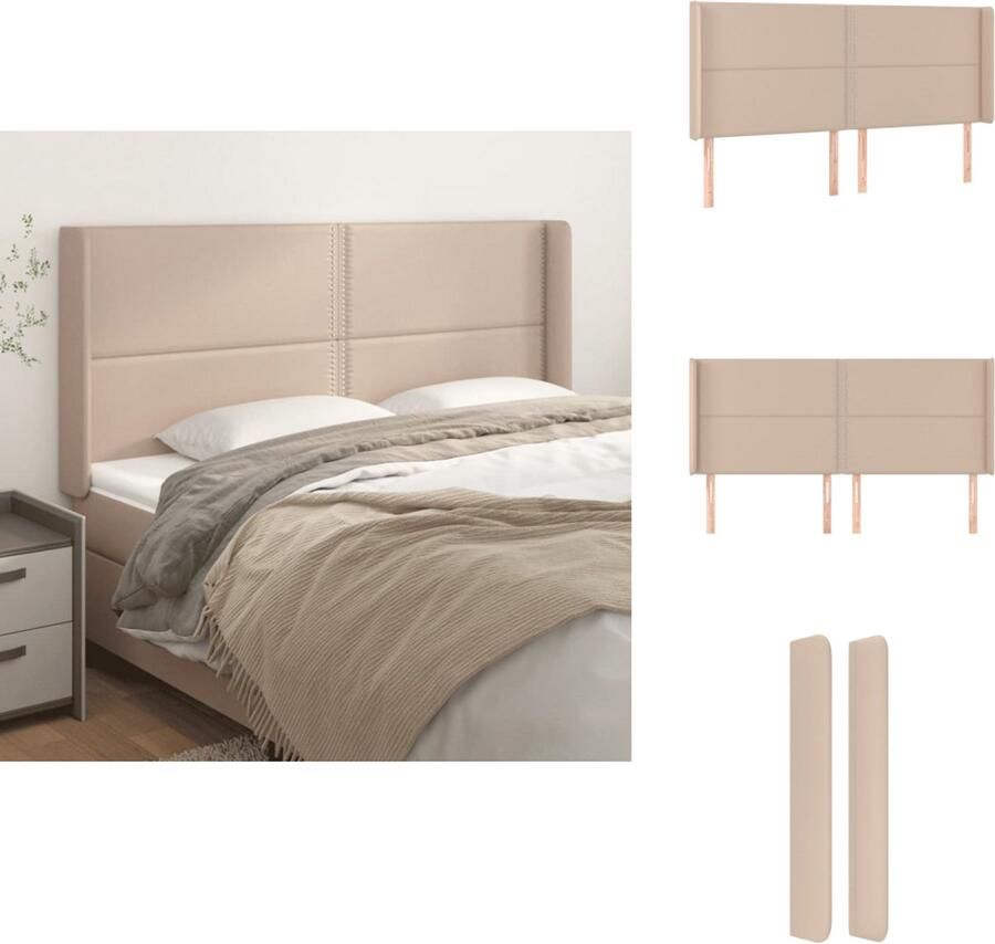 VidaXL Hoofdbord Hoofdborden Hoofdeinde Houten Hoofdbord met randen 163x16x118 128cm kunstleer cappuccinokleur - Foto 2