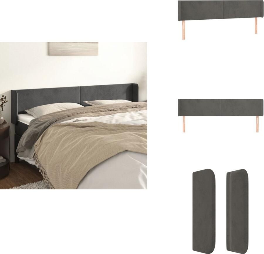 VidaXL Hoofdbord Hoofdborden Hoofdeinde Houten Hoofdbord met randen 163x16x78 88 cm fluweel donkergrijs - Foto 2