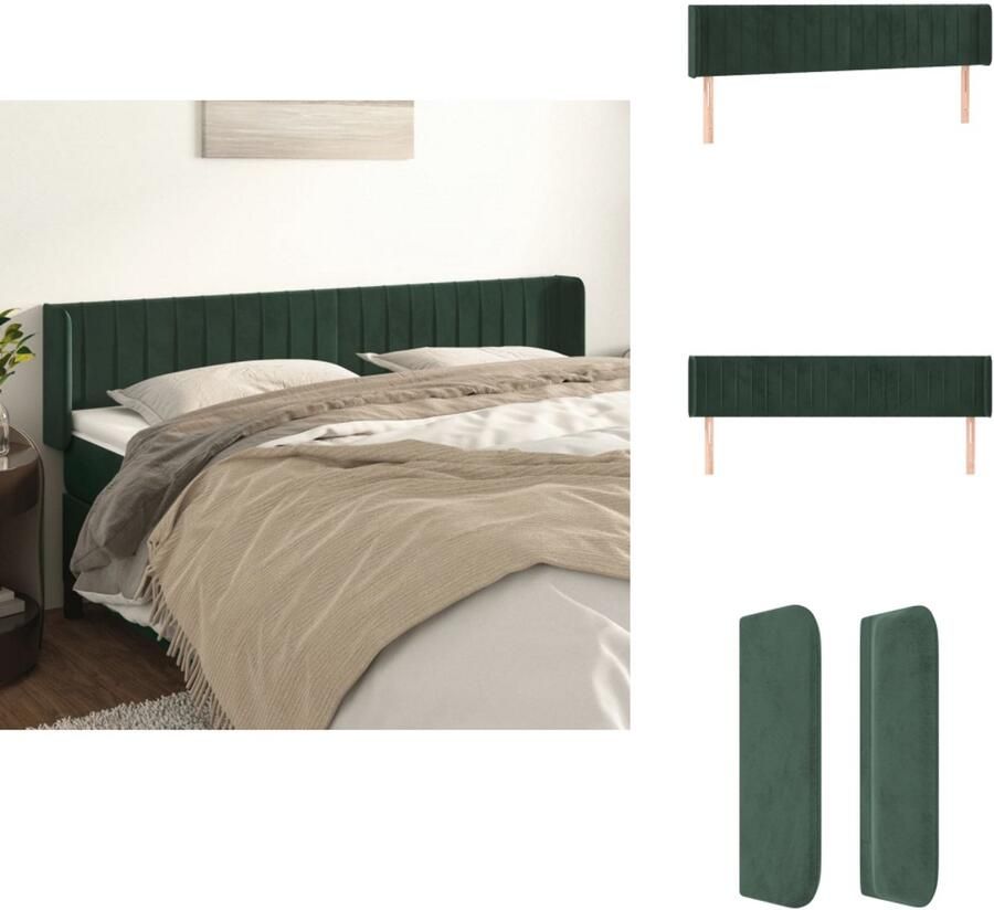 VidaXL Hoofdbord Hoofdborden Hoofdeinde Houten Hoofdbord met randen 163x16x78 88 cm fluweel donkergroen