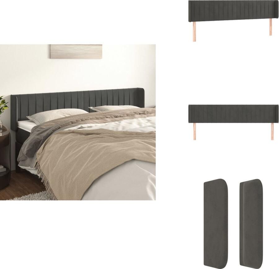 VidaXL Hoofdbord Hoofdborden Hoofdeinde Houten Hoofdbord met randen 163x16x78 88 cm fluweel donkergrijs - Foto 2