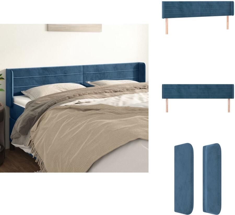 VidaXL Hoofdbord Hoofdborden Hoofdeinde Houten Hoofdbord met randen 163x16x78 88 cm fluweel donkerblauw