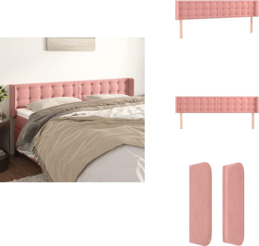 VidaXL Hoofdbord Hoofdborden Hoofdeinde Houten Hoofdbord met randen 163x16x78 88 cm fluweel roze