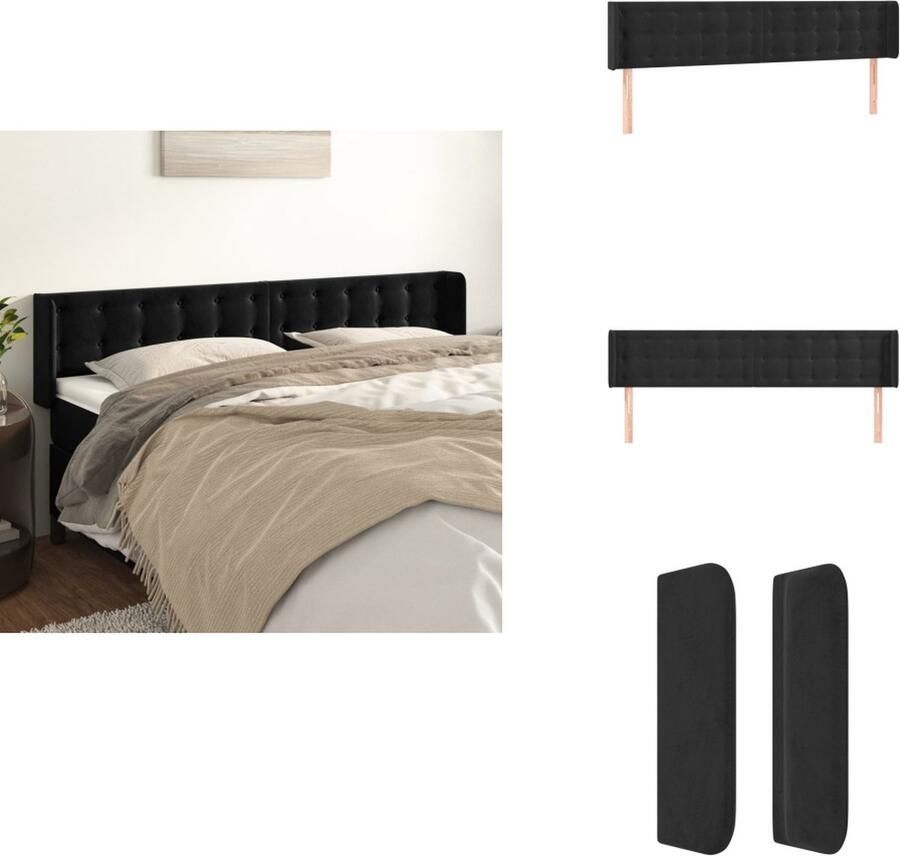 VidaXL Klassieke Hoofdbord Zwart Fluweel Verstelbare Hoogte Stevige Poten Comfortabele Ondersteuning Bedonderdeel