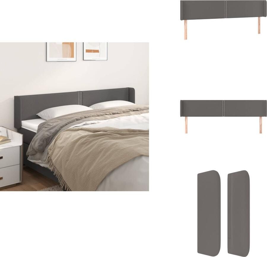 VidaXL Hoofdbord Hoofdborden Hoofdeinde Houten Hoofdbord met randen 163x16x78 88 cm kunstleer grijs