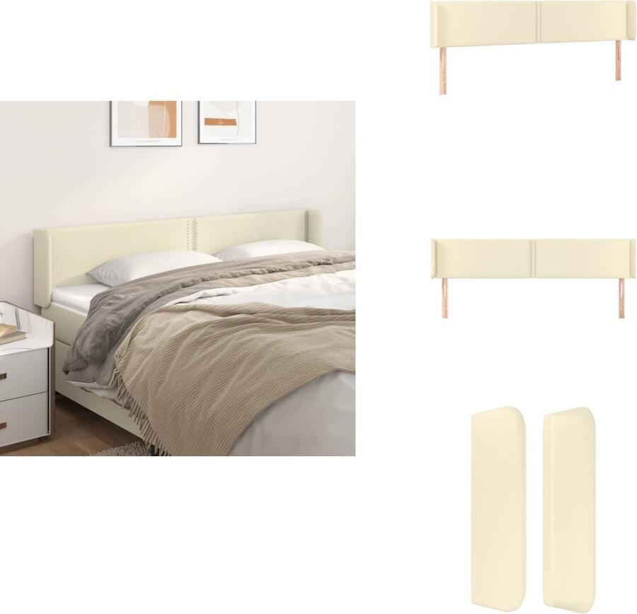 VidaXL Hoofdbord Hoofdborden Hoofdeinde Houten Hoofdbord met randen 163x16x78 88 cm kunstleer crèmekleurig