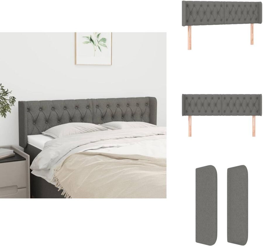 VidaXL Hoofdbord Hoofdborden Hoofdeinde Houten Hoofdbord met randen 163x16x78 88 cm stof donkergrijs