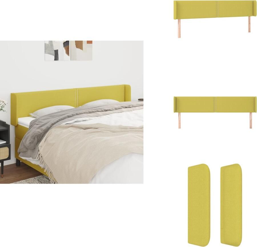 VidaXL Hoofdbord Hoofdborden Hoofdeinde Houten Hoofdbord met randen 163x16x78 88 cm stof groen