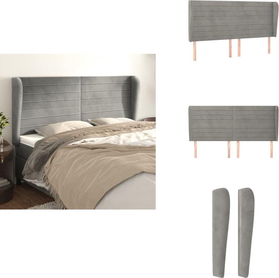 VidaXL Hoofdbord Hoofdborden Hoofdeinde Houten Hoofdbord met randen 163x23x118 128 cm fluweel lichtgrijs