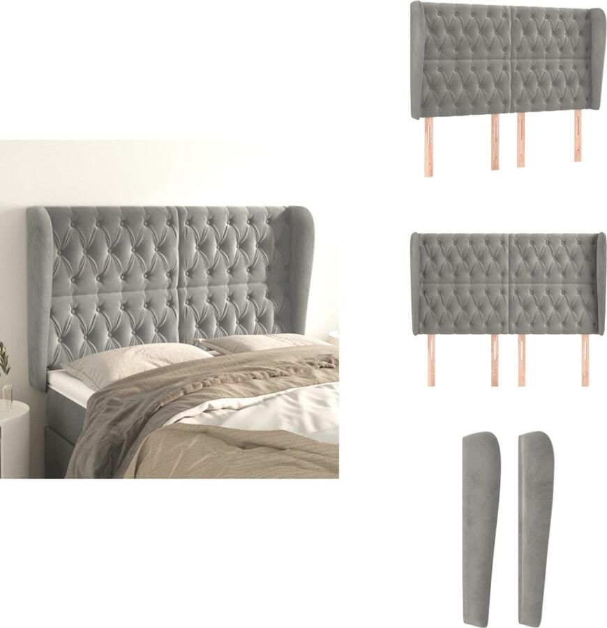 VidaXL Hoofdbord Hoofdborden Hoofdeinde Houten Hoofdbord met randen 163x23x118 128 cm fluweel lichtgrijs - Foto 2