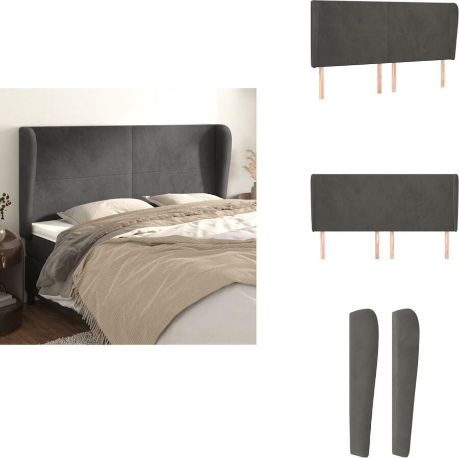 VidaXL Hoofdbord Hoofdborden Hoofdeinde Houten Hoofdbord met randen 163x23x118 128 cm fluweel donkergrijs