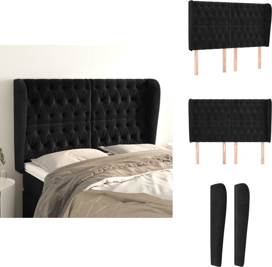 VidaXL Hoofdeind Classic Hoofdbord Zacht fluweel Stevige poten Verstelbare hoogte Comfortabele ondersteuning Zwart 163 x 23 x 118 128 cm Bedonderdeel
