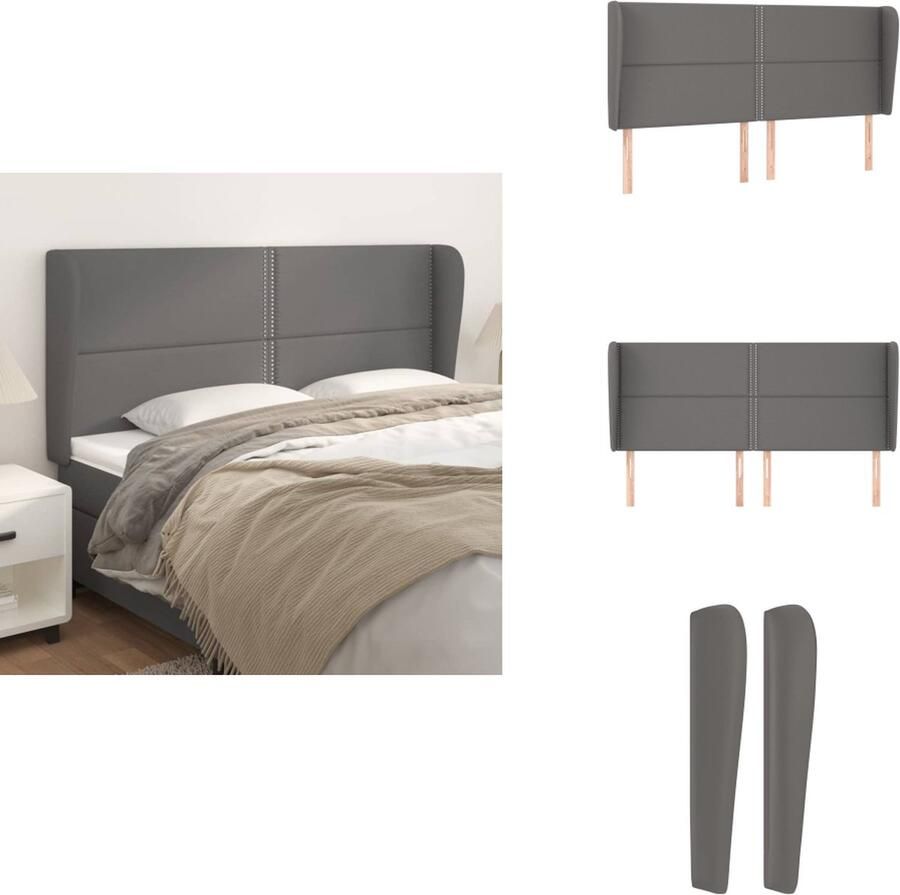 VidaXL Hoofdbord Hoofdborden Hoofdeinde Houten Hoofdbord met randen 163x23x118 128 cm kunstleer grijs