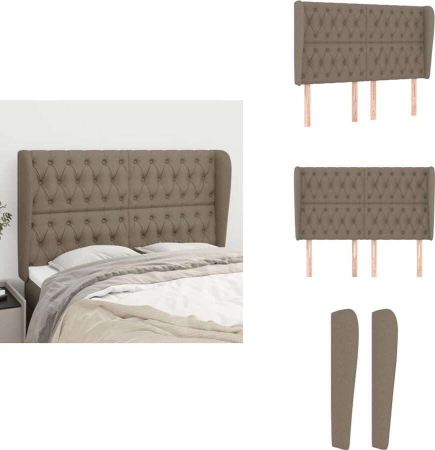 VidaXL Hoofdbord Hoofdborden Hoofdeinde Houten Hoofdbord met randen 163x23x118 128 cm stof taupe - Foto 2