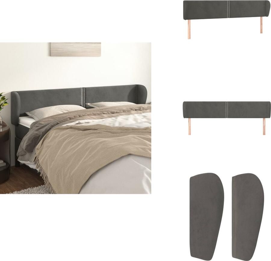 VidaXL Hoofdbord Hoofdborden Hoofdeinde Houten Hoofdbord met randen 163x23x78 88 cm fluweel donkergrijs